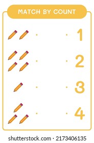 Match by count of Pencil, game for children. Vector illustration, printable worksheet