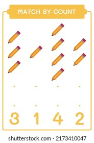 Match by count of Pencil, game for children. Vector illustration, printable worksheet