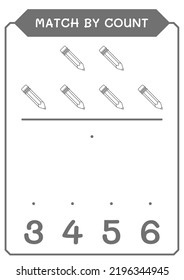 Match by count of Pencil, game for children. Vector illustration, printable worksheet
