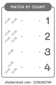 Match nach Anzahl Pencil, Spiel für Kinder. Vektorgrafik, druckbares Arbeitsblatt