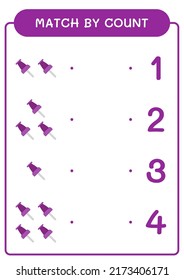 Match by count of Push pin, game for children. Vector illustration, printable worksheet
