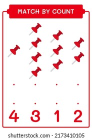 Coincidencia por número de pin Push, juego para niños. Ilustración del vector, hoja de cálculo imprimible