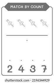 Coincidencia por número de pin Push, juego para niños. Ilustración del vector, hoja de cálculo imprimible