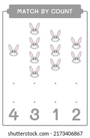 Coincidencia por número de Conejo, juego para niños. Ilustración del vector, hoja de cálculo imprimible