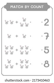 Coincidencia por número de Conejo, juego para niños. Ilustración del vector, hoja de cálculo imprimible