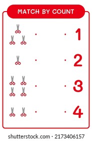Match by count of Scissor, game for children. Vector illustration, printable worksheet