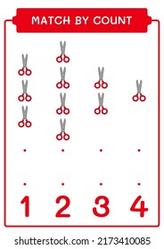 Match by count of Scissor, game for children. Vector illustration, printable worksheet