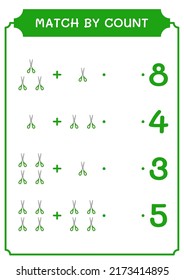 Match by count of Scissor, game for children. Vector illustration, printable worksheet