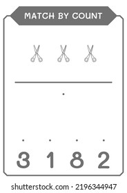 Coincidencia por número de Scissor, juego para niños. Ilustración del vector, hoja de cálculo imprimible