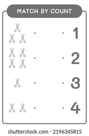 Match by count of Scissor, game for children. Vector illustration, printable worksheet