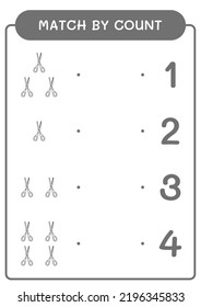 Coincidencia por número de Scissor, juego para niños. Ilustración del vector, hoja de cálculo imprimible