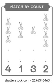 Coincidencia por número de Scissor, juego para niños. Ilustración del vector, hoja de cálculo imprimible