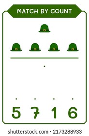Match by count of St. Patrick's Day hat, game for children. Vector illustration, printable worksheet