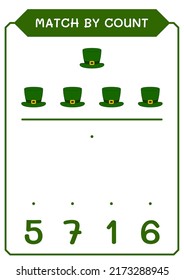 Match by count of St. Patrick's Day hat, game for children. Vector illustration, printable worksheet
