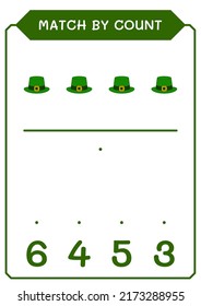 Match by count of St. Patrick's Day hat, game for children. Vector illustration, printable worksheet