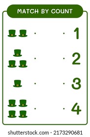 Match by count of St. Patrick's Day hat, game for children. Vector illustration, printable worksheet