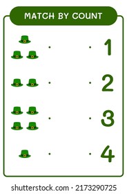 Match by count of St. Patrick's Day hat, game for children. Vector illustration, printable worksheet