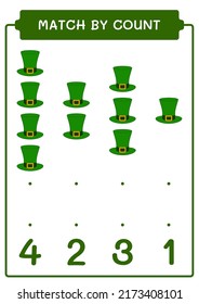 Match by count of St. Patrick's Day hat, game for children. Vector illustration, printable worksheet