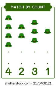 Match by count of St. Patrick's Day hat, game for children. Vector illustration, printable worksheet