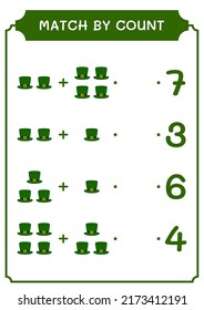 Match by count of St. Patrick's Day hat, game for children. Vector illustration, printable worksheet