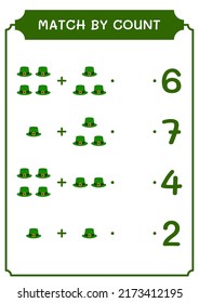 Match by count of St. Patrick's Day hat, game for children. Vector illustration, printable worksheet