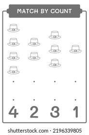 Match by count of St. Patrick's Day hat, game for children. Vector illustration, printable worksheet