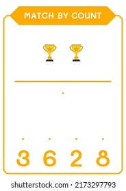 Coincidencia por número de trofeos, juego para niños. Ilustración del vector, hoja de cálculo imprimible