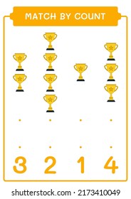 Match by count of Trophy, game for children. Vector illustration, printable worksheet