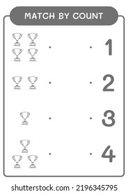 Coincidencia por número de trofeos, juego para niños. Ilustración del vector, hoja de cálculo imprimible