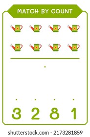 Match by count of Watering Dose, Spiel für Kinder. Vektorgrafik, druckbares Arbeitsblatt