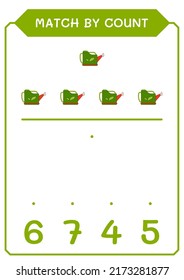 Match by count of Watering can, game for children. Vector illustration, printable worksheet