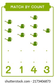 Match by count of Watering Dose, Spiel für Kinder. Vektorgrafik, druckbares Arbeitsblatt