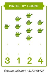Match by count of Watering can, game for children. Vector illustration, printable worksheet