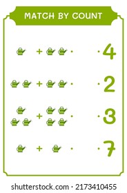 Coincidencia por número de latas de agua, juego para niños. Ilustración del vector, hoja de cálculo imprimible