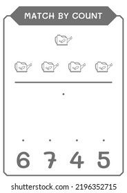 Match by count of Watering can, game for children. Vector illustration, printable worksheet