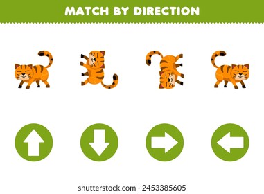 Match by direction left right up or down orientation of cute cat pet worksheet