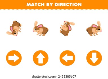 Match by direction left right up or down orientation of cute rabbit pet worksheet