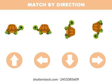 Match by direction left right up or down orientation of cute turtle pet worksheet