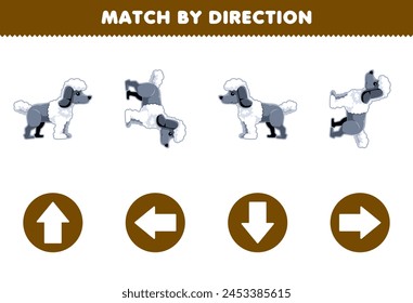 Match by direction left right up or down orientation of cute dog pet worksheet