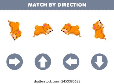 Match by direction left right up or down orientation of cute hamster pet worksheet