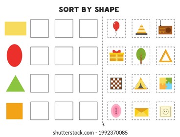 Match By Shapes. Learning Basic Geometric Shapes. Printable Worksheet For Preschool.