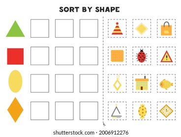 Match By Shapes. Learning Basic Geometric Shapes. Printable Worksheet For Preschool.