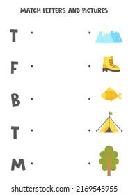 Match Camping Elements Alphabet Letters Educational Stock Vector ...