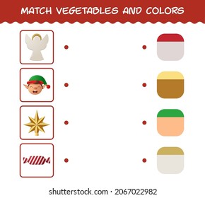 Match cartoon christmas and colors. Matching game. Educational game for pre shool years kids and toddlers