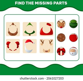 Match cartoon christmas parts. Matching game. Educational game for pre shool years kids and toddlers