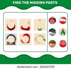 Match cartoon christmas parts. Matching game. Educational game for pre shool years kids and toddlers