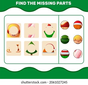 Match cartoon christmas parts. Matching game. Educational game for pre shool years kids and toddlers