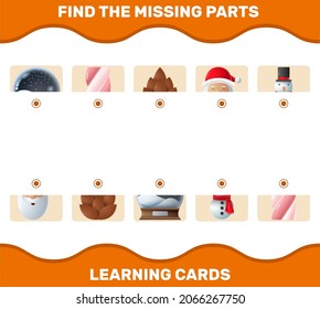 Match cartoon christmas parts. Matching game. Educational game for pre shool years kids and toddlers
