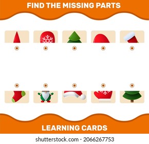 Match cartoon christmas parts. Matching game. Educational game for pre shool years kids and toddlers