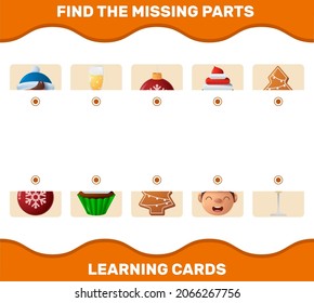 Match cartoon christmas parts. Matching game. Educational game for pre shool years kids and toddlers